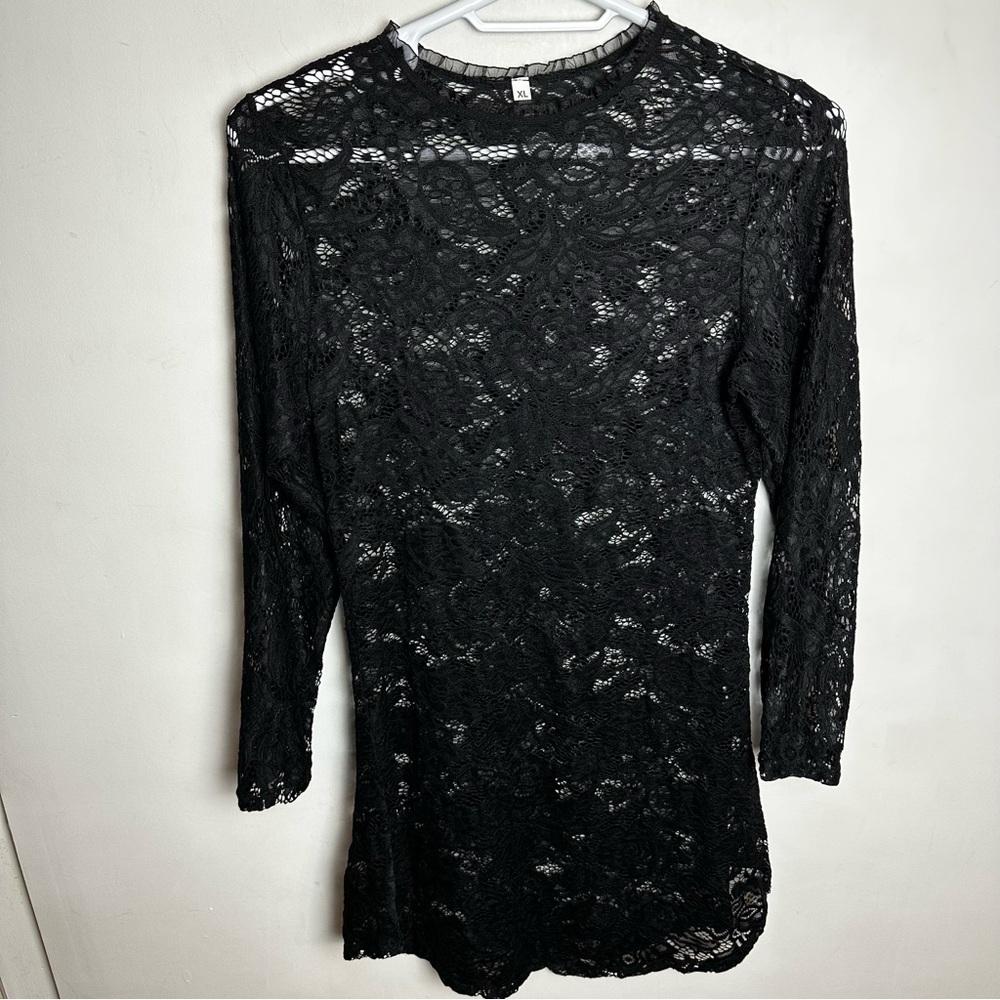 Lace Bodycon Dress Women's Size XL Black Floral Whimsygoth Whimsigoth Goth Rave
